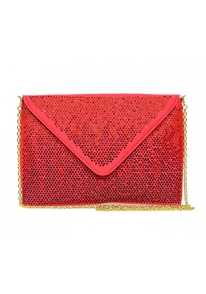Evening Bag - Satin Envelope Clutch w/ Gradient Colored Rhinestones - Red -BG-EBP2043RD